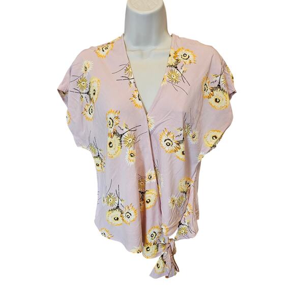 Madewell lenzing sz M dandelion wrap top whimsical EUC long sleeve EUC pink - Picture 1 of 8